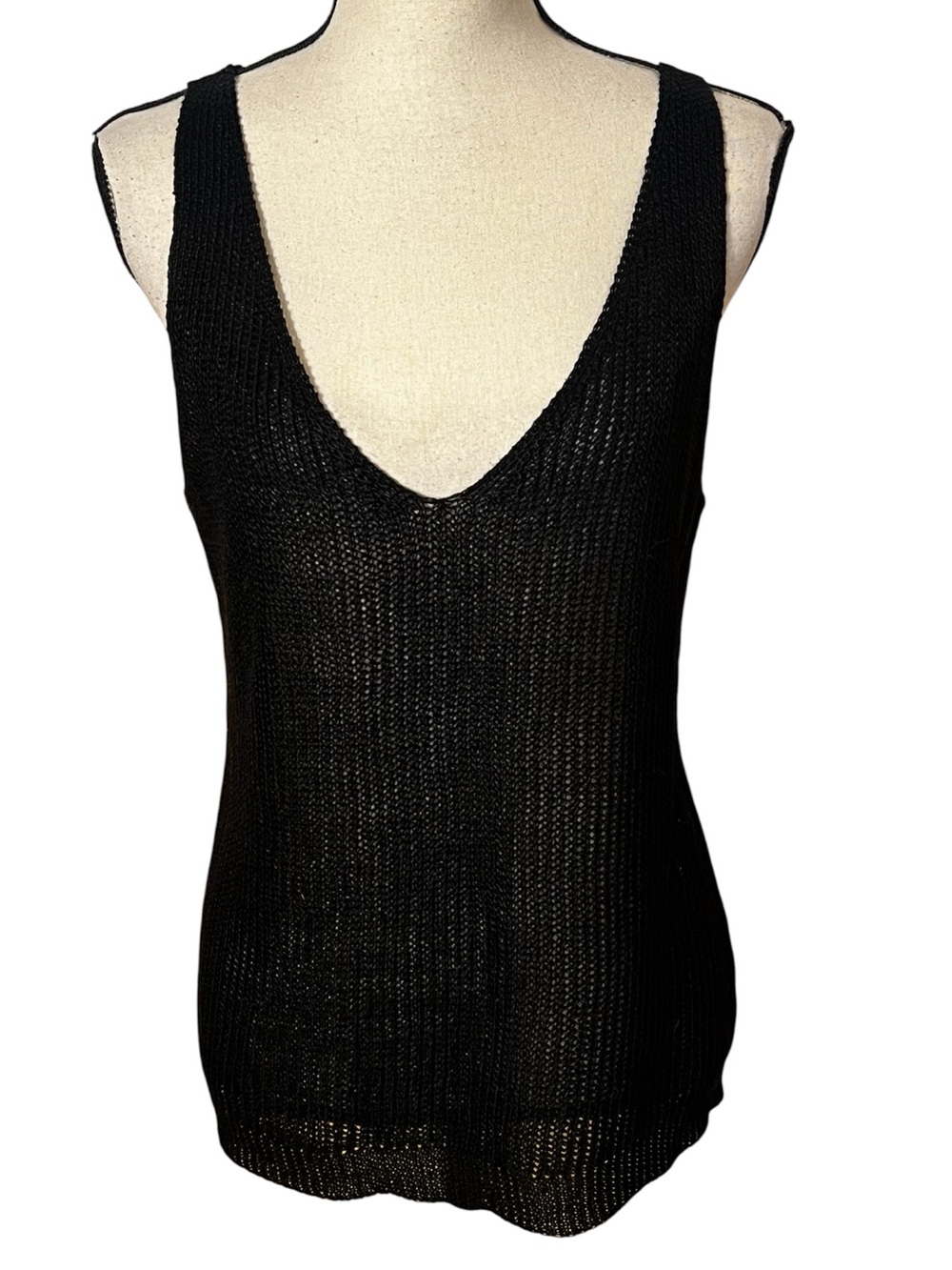 NWT Nili Lotan Black Knit V-Neck Tank Top Sz-L